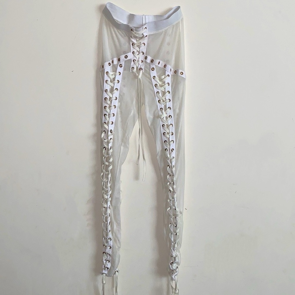 White Tie Mesh Pants
